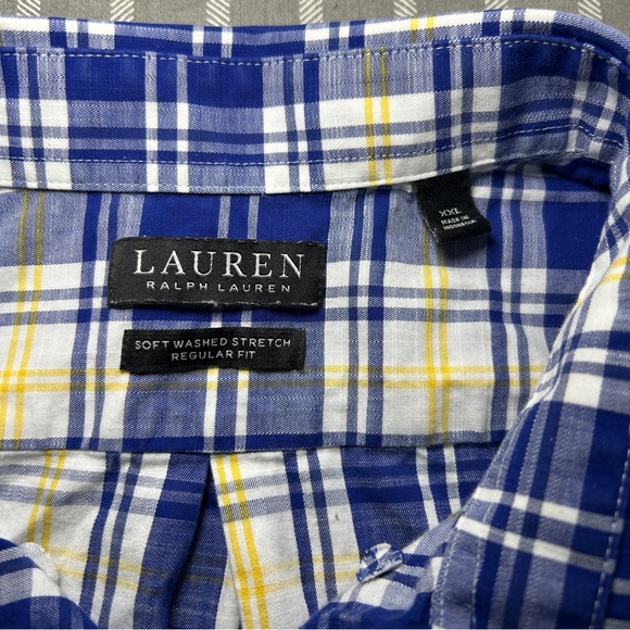 Ralph Lauren Men's XXL Blue and Yellow Plaid Button Down Shirt - Picture 2 of 3